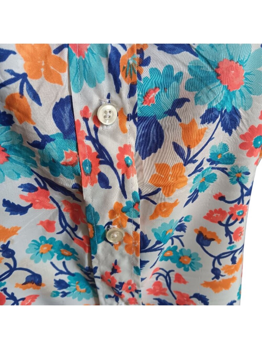 True Vintage Top Women's Medium Sleeveless 70's Floral Button-Up Blouse Granny